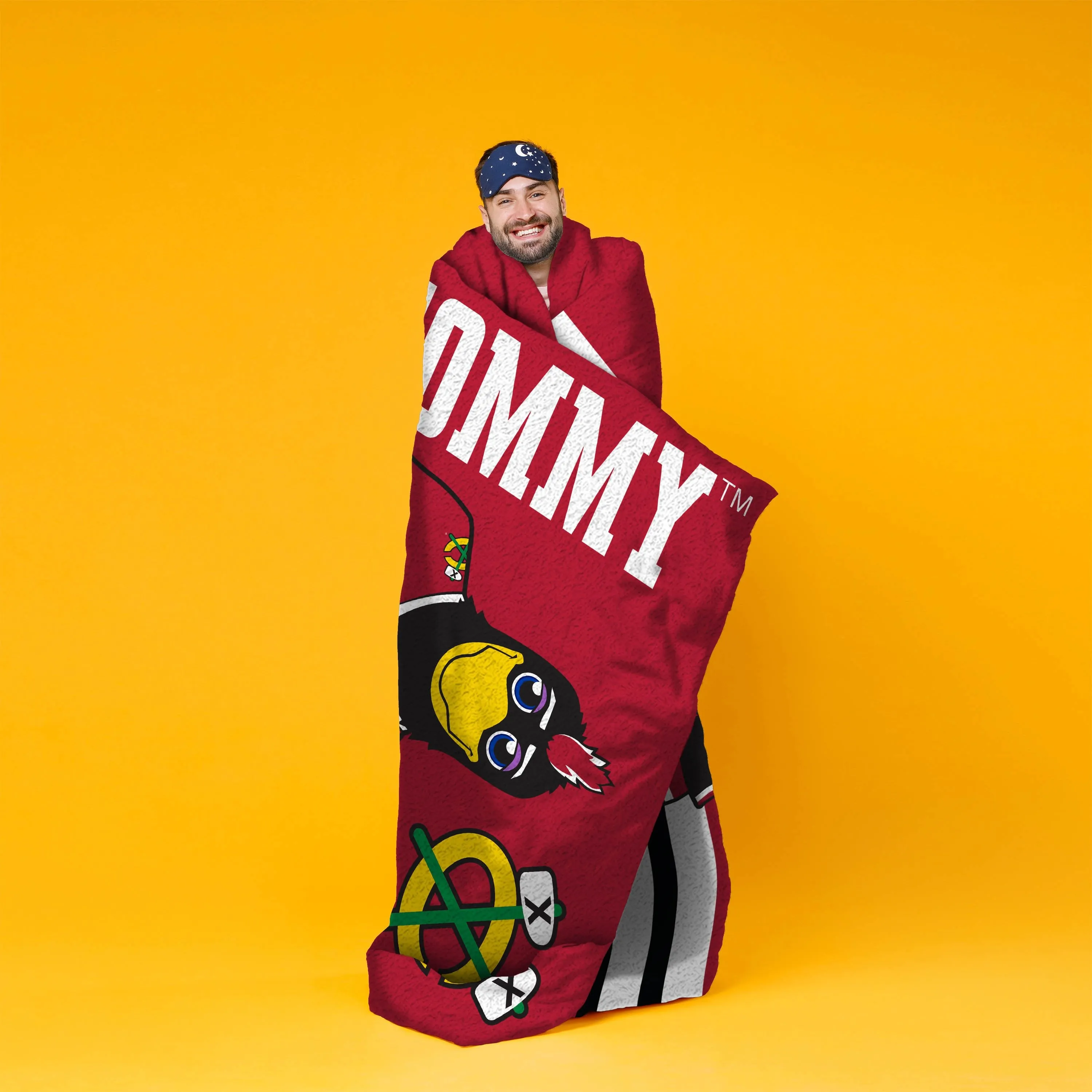 Chicago Blackhawks Tommyhawk Sleep Squad Blanket & 10" Bleacher Creature Bundle