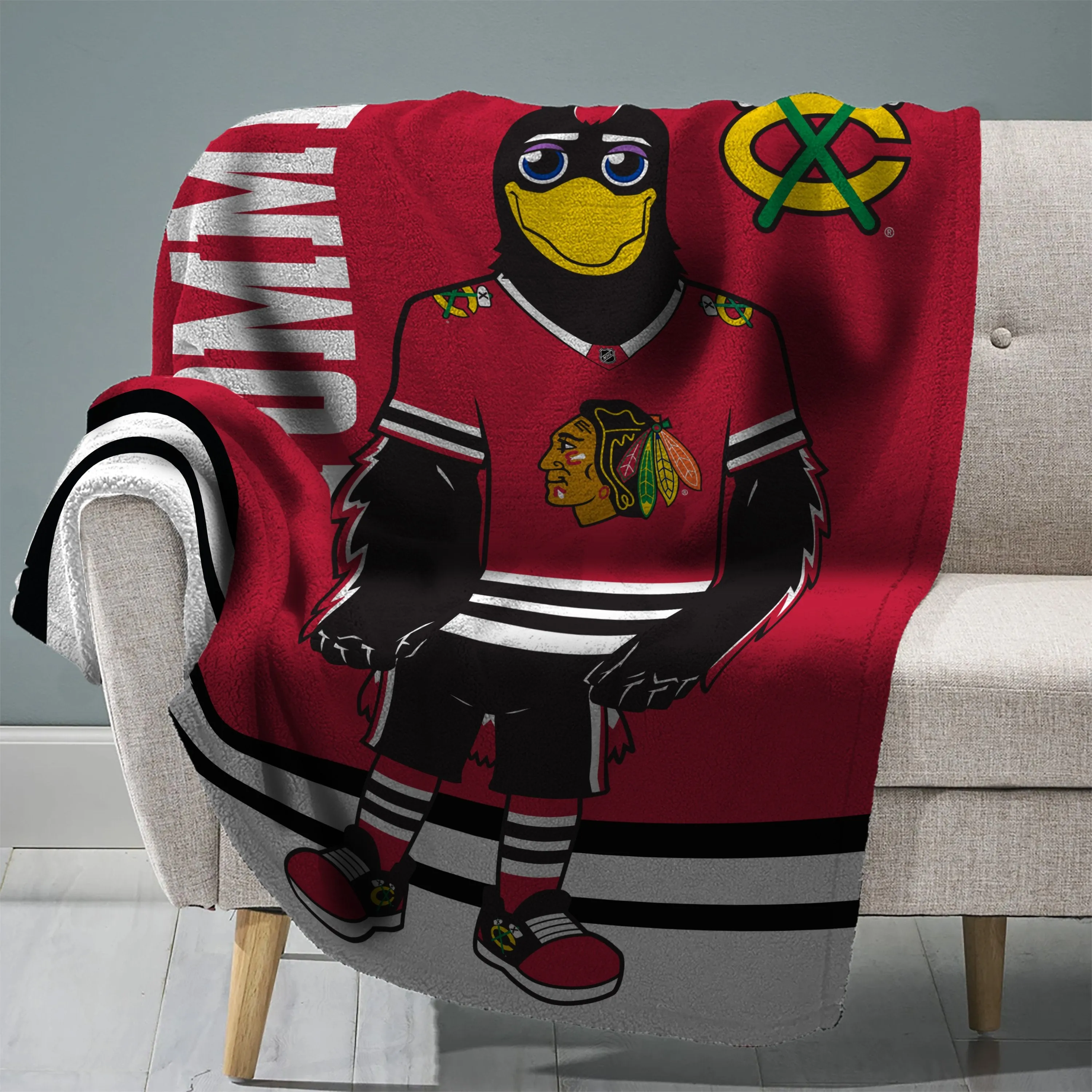 Chicago Blackhawks Tommyhawk Sleep Squad Blanket & 10" Bleacher Creature Bundle