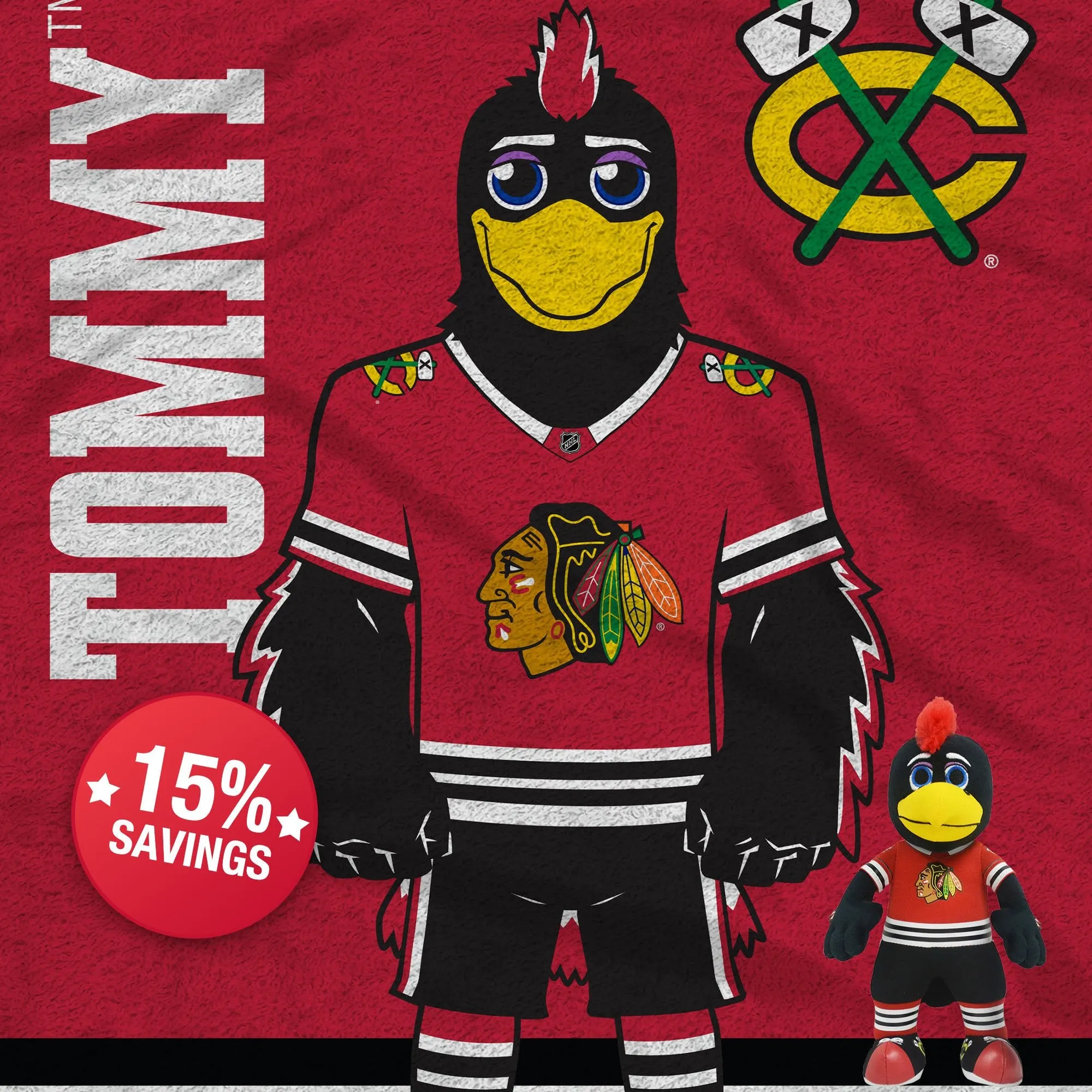 Chicago Blackhawks Tommyhawk Sleep Squad Blanket & 10" Bleacher Creature Bundle