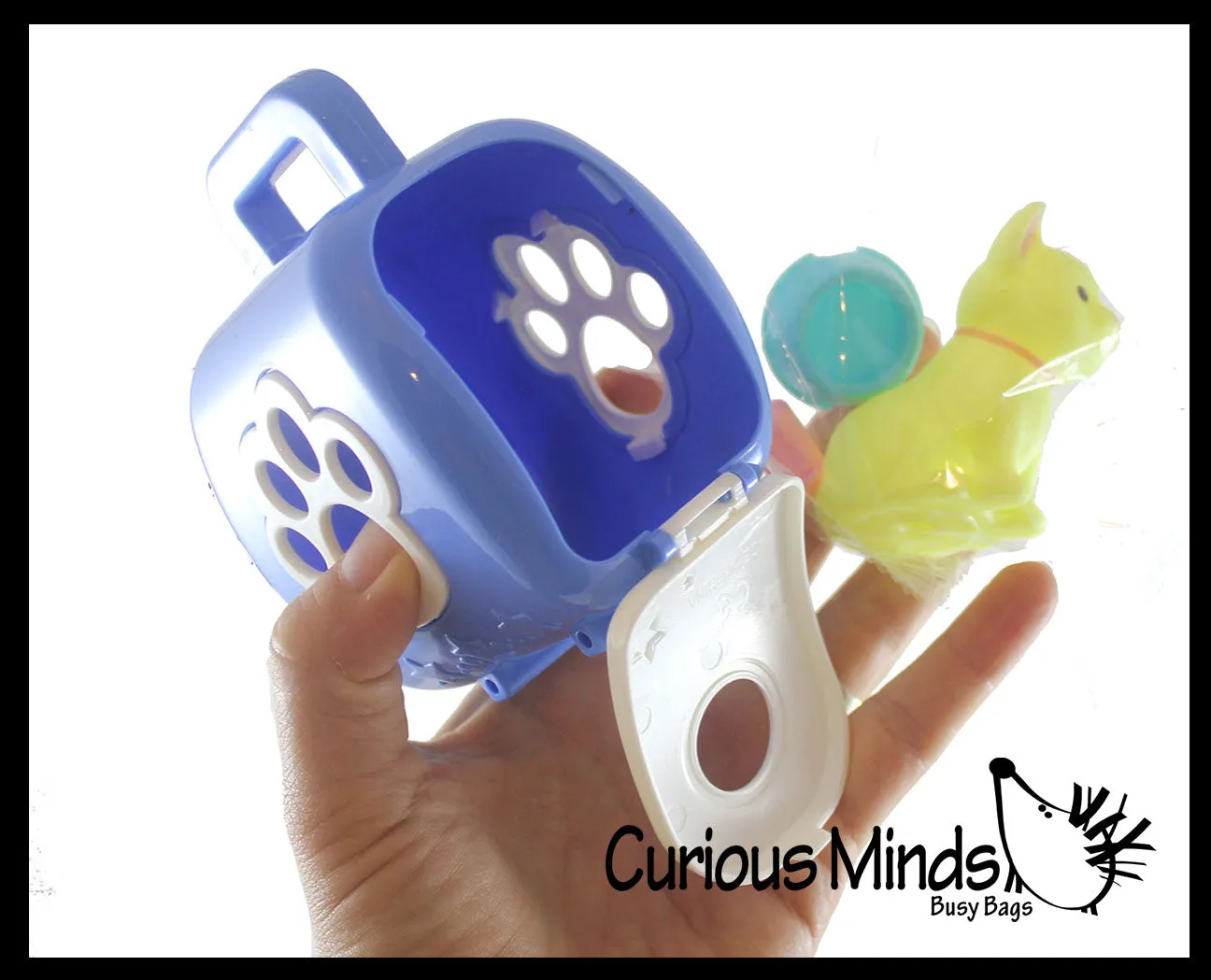 Cute Toy Pet in Animal Carrier - Food Dish and Bottle - Pretend Play Toy