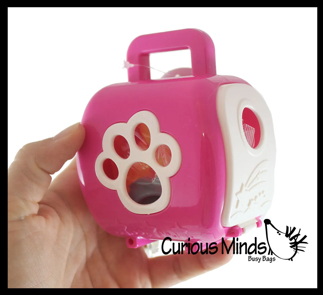 Cute Toy Pet in Animal Carrier - Food Dish and Bottle - Pretend Play Toy