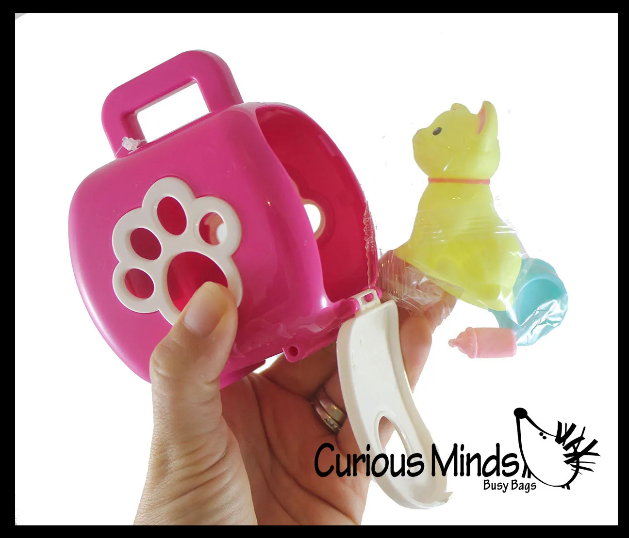 Cute Toy Pet in Animal Carrier - Food Dish and Bottle - Pretend Play Toy
