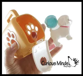 Cute Toy Pet in Animal Carrier - Food Dish and Bottle - Pretend Play Toy