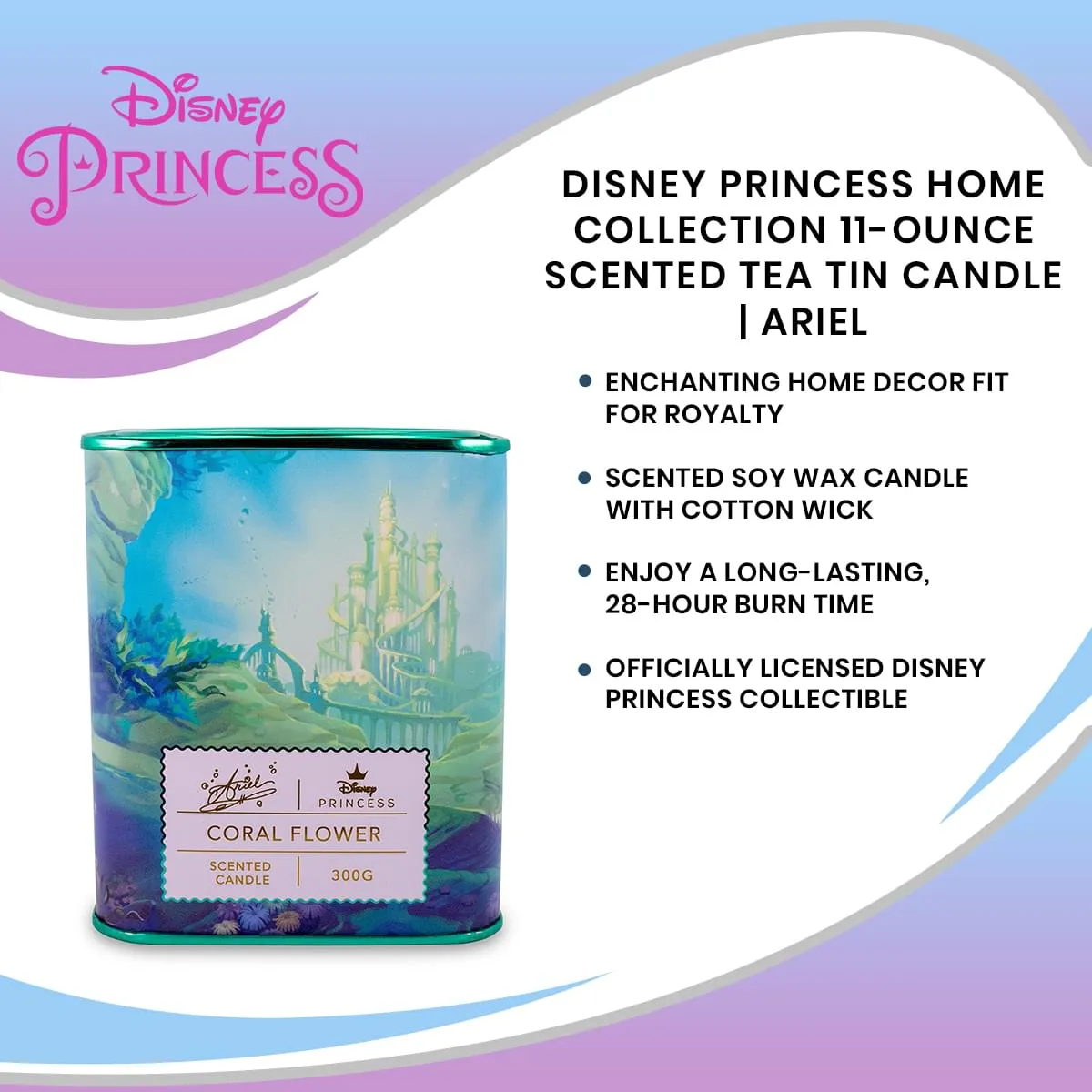 Disney Princess Home Collection 11-Ounce Scented Tea Tin Candle | Ariel