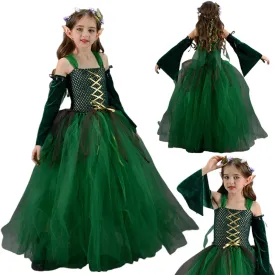 Girls Medieval Elf Cosplay Green Fairy Costume