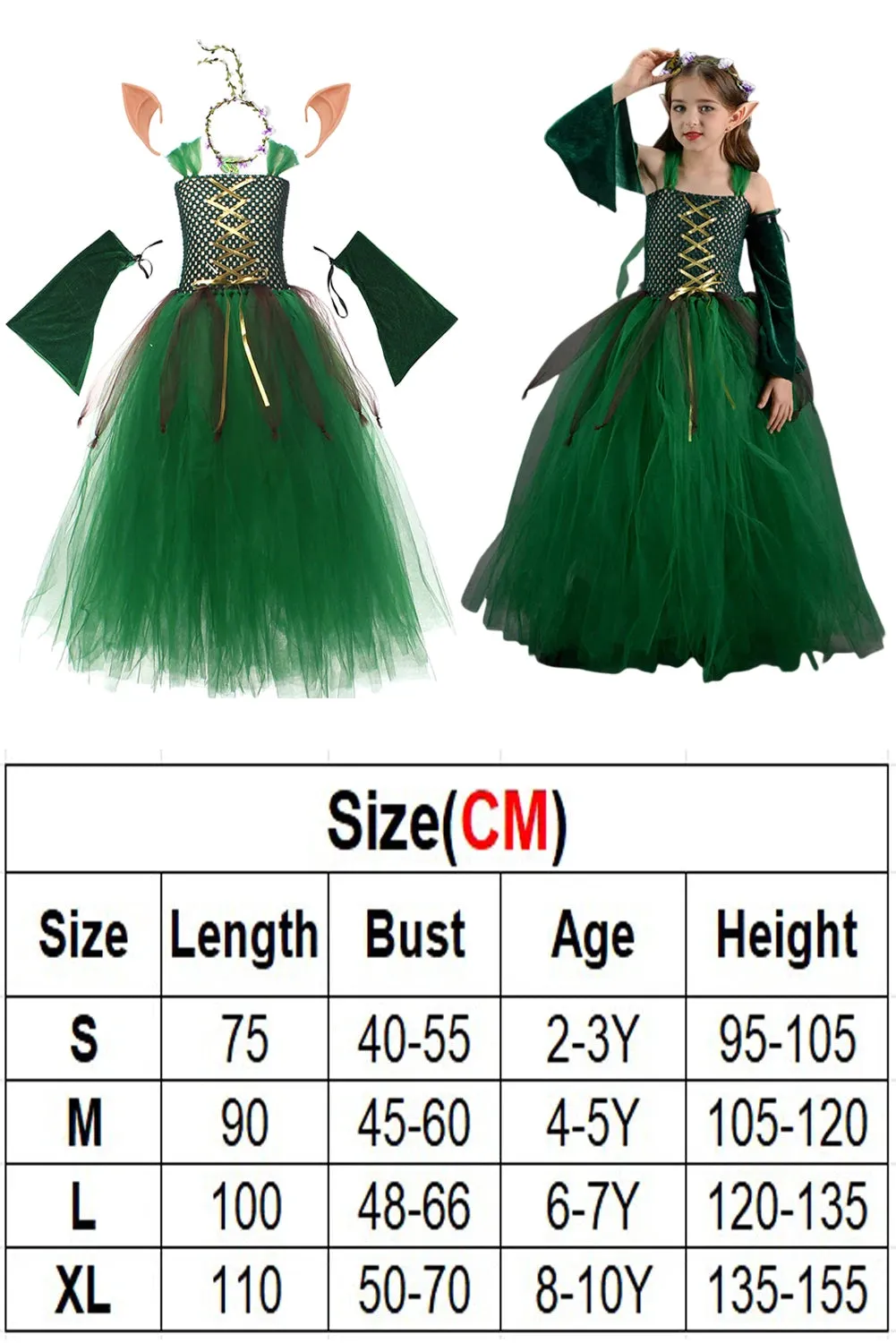 Girls Medieval Elf Cosplay Green Fairy Costume