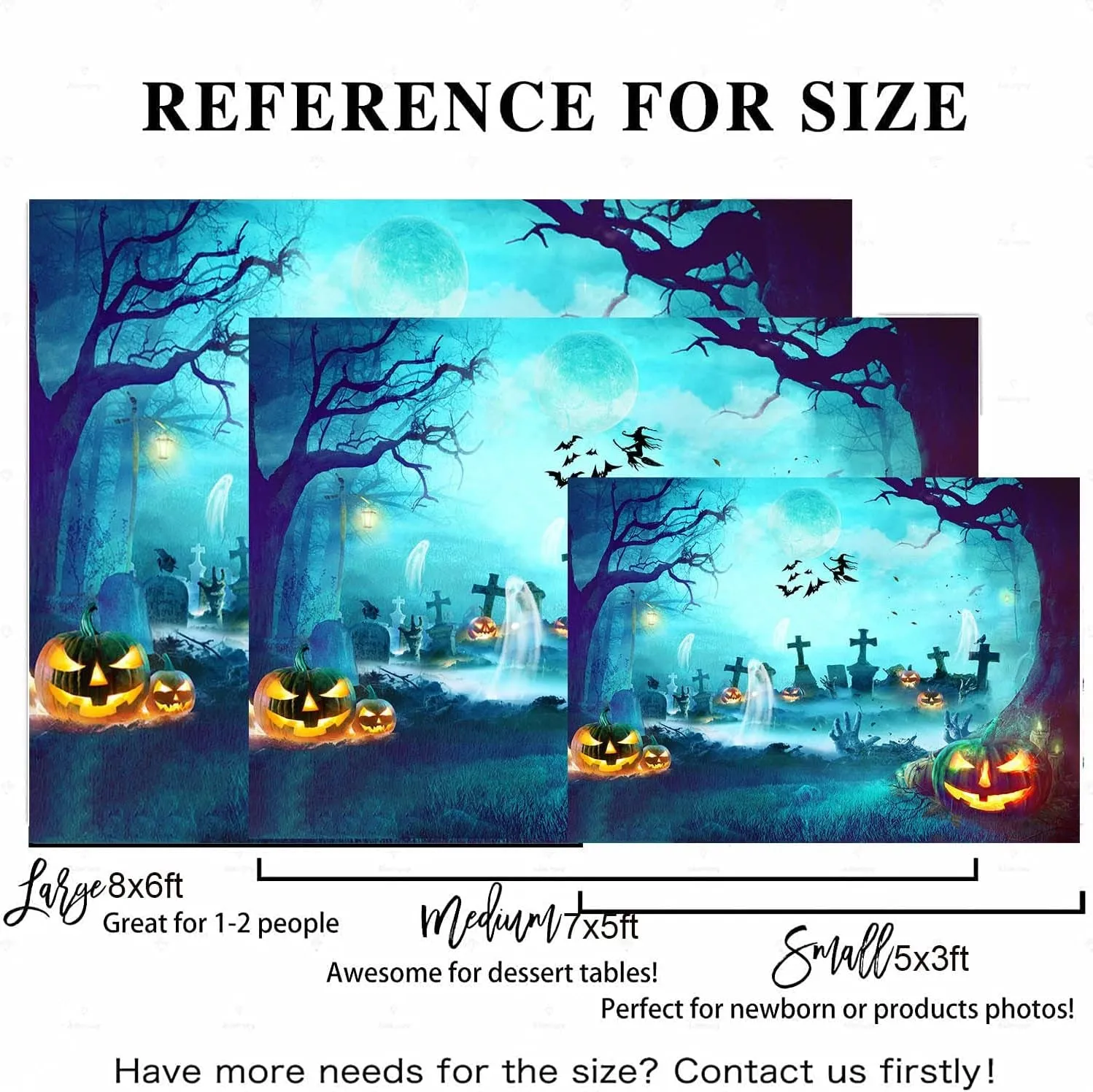 Halloween Photography Backdrop Jack O'Lantern Spooky Graveyard Halloween with Full Moon Night Background Ghost Scary Pumpkin Kids Horror Holiday Party Banner Decoration