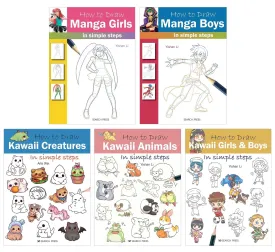 How to Draw Series: Manga Girls, Manga Boys, Kawaii Animals, Kawaii Girls and Boys & Kawaii Creatures 5 Books Collection Set - Non Fiction - Paperback