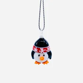 Tiny Glass Penguin Ornament, Black Hat