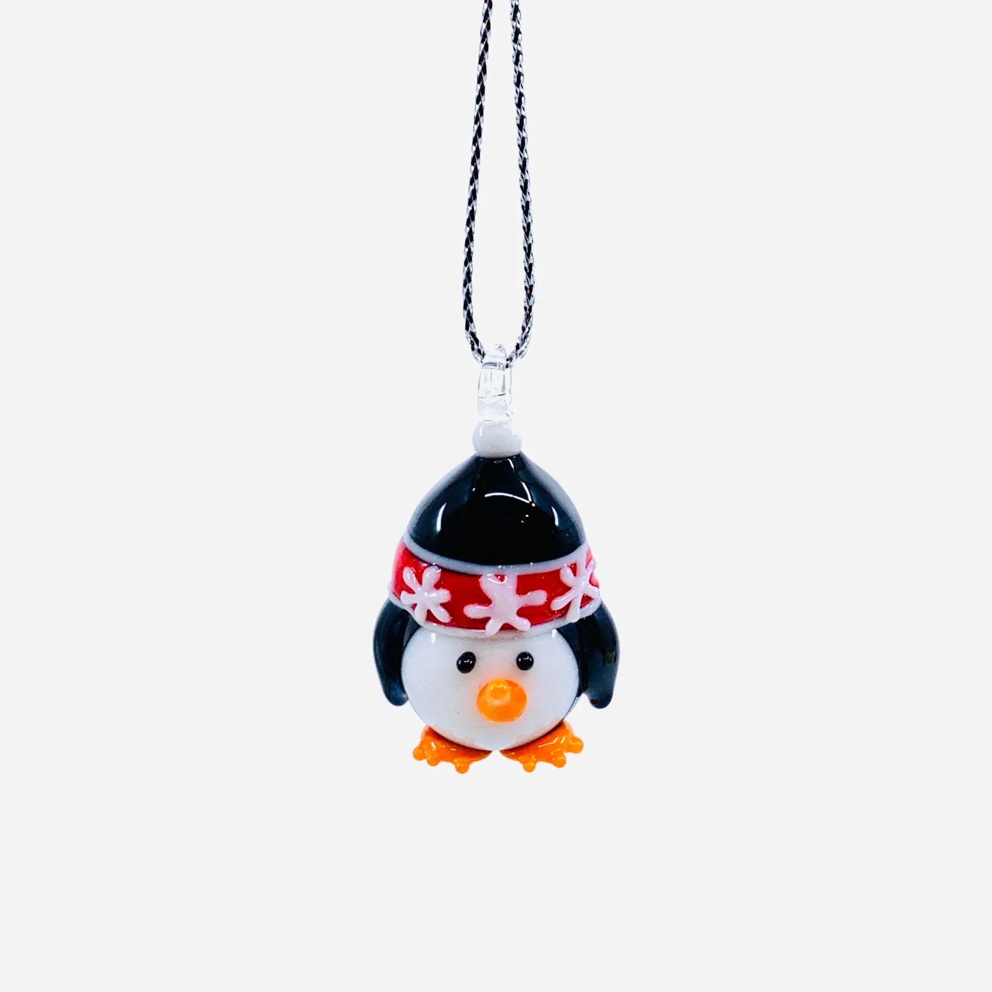 Tiny Glass Penguin Ornament, Black Hat