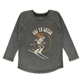 Tiny Whales - 'Ski Ya Later' LS Raglan in Mineral Black