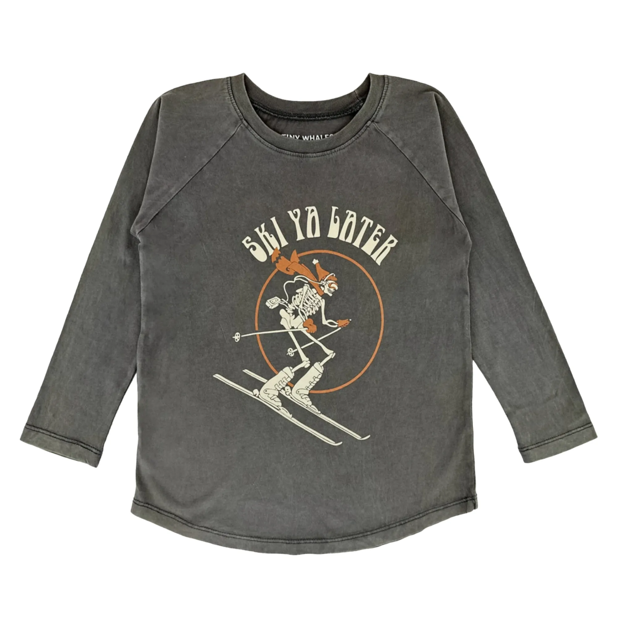 Tiny Whales - 'Ski Ya Later' LS Raglan in Mineral Black