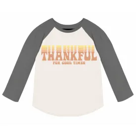 Tiny Whales - 'Thankful' LS Raglan in Natural/Faded Black