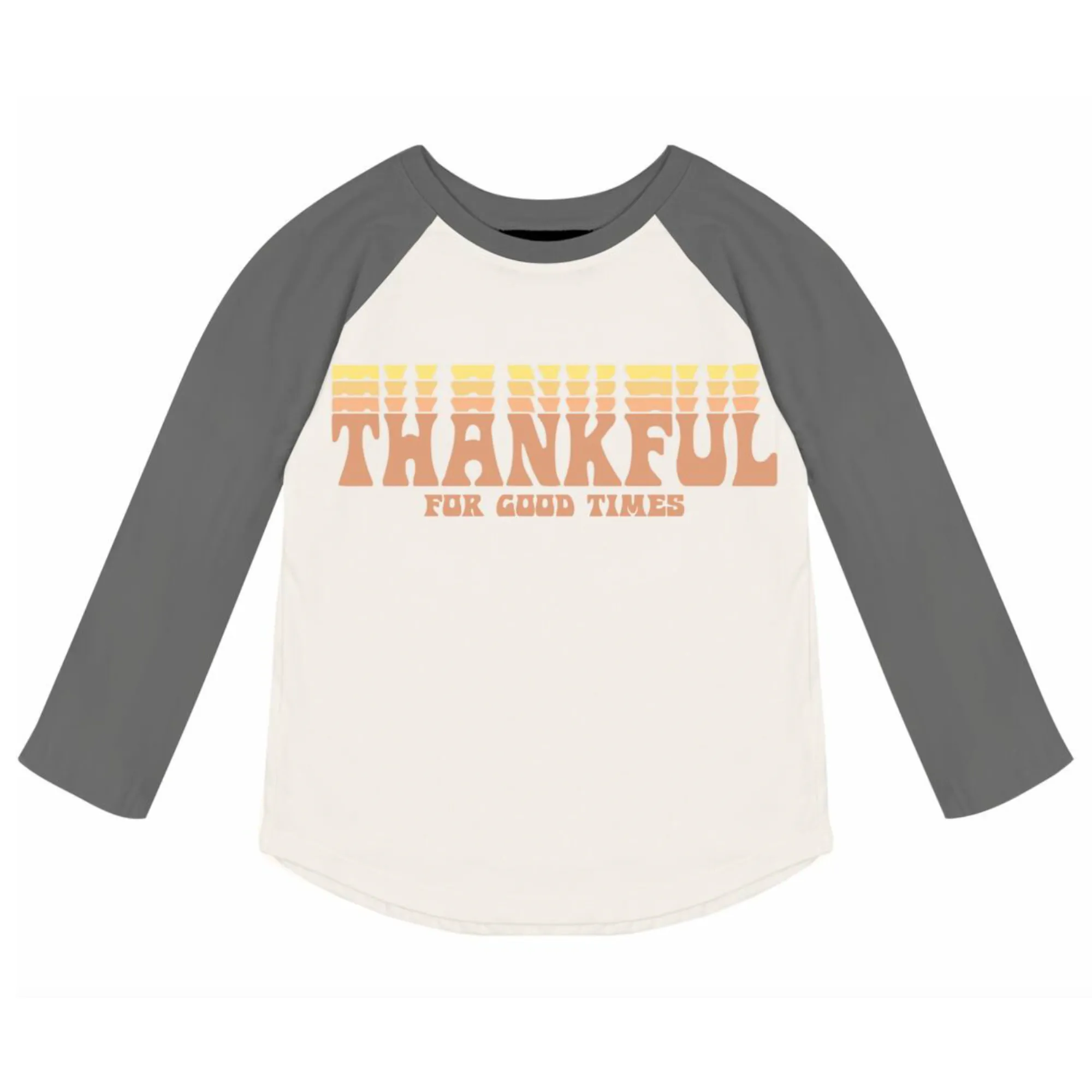 Tiny Whales - 'Thankful' LS Raglan in Natural/Faded Black