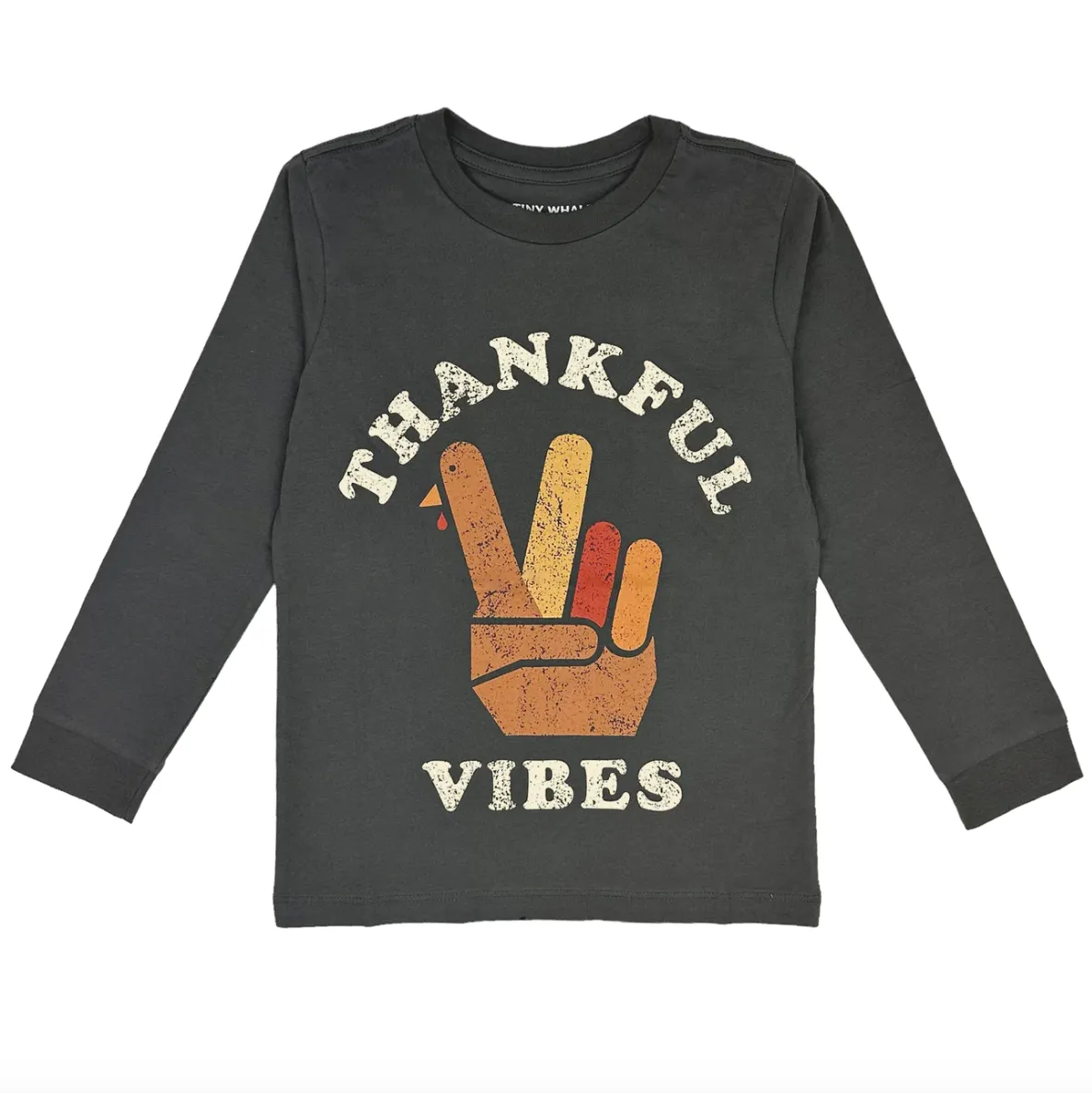 Tiny Whales - 'Thankful Vibes' LS Tee in Vintage Black (6)