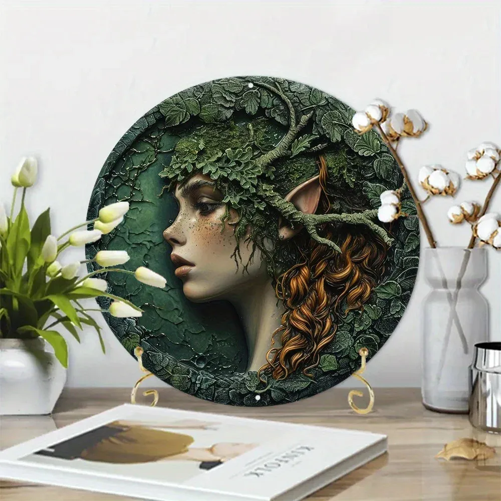 Woodland Elf Round Aluminium Metal Sign Wall Decoration