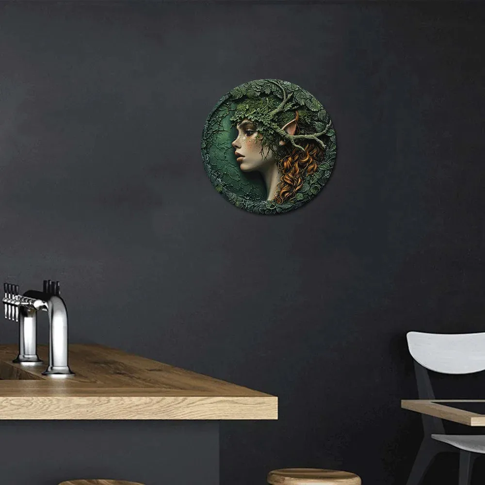 Woodland Elf Round Aluminium Metal Sign Wall Decoration