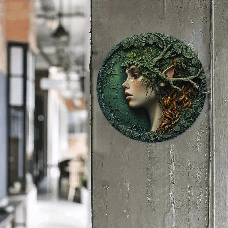 Woodland Elf Round Aluminium Metal Sign Wall Decoration